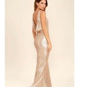 Lulus Slink and Wink Matte Rose Gold Sequin Maxi Dress